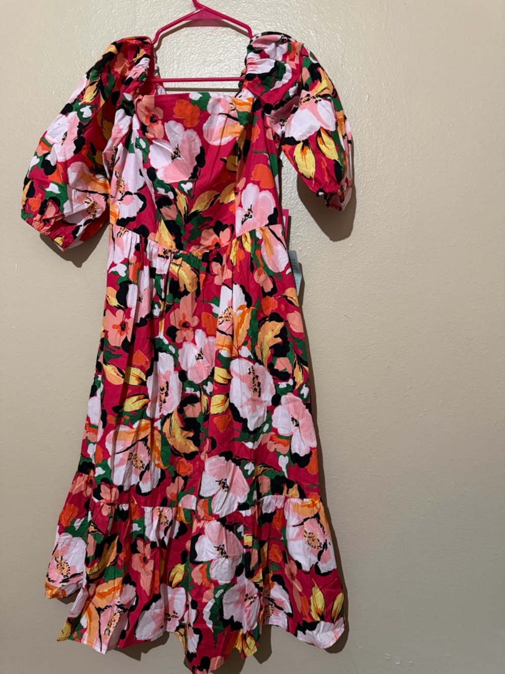 Vince Camuto Pink Floral Asymmetrical Puff Sleeve Dress - Picture 1 of 1
